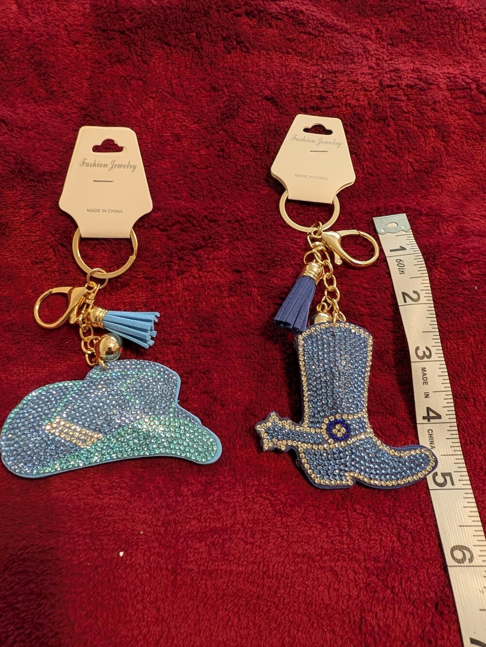 Blue Western Cowboy Boot & Hat Keychain Bagcharm Set - Picture 4 of 5